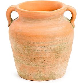 Sungmor Nordic Style Cement Flower Vase Home Decor Pot, 7" Tall Vintage Terracotta Color Vase with Handle, Hydroponic Plant Pot, Rustic Decorative Vase for Living Room, Table, Shelf Decor