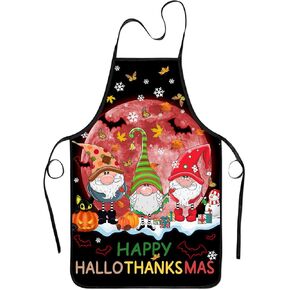 Halloween Thanksgiving Christmas Gnomes Aprons, Happy Hallothanksmas Gnomes Apron