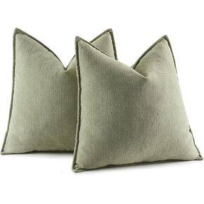 MIULEE Pack of 2 Sage Green Decorative Pillow Covers 20x20 Inch Soft Chenille Couch Throw Pillows Farmhouse Cushion Covers with Elegant Design for Sofa Bedroom Living Room Home Decor