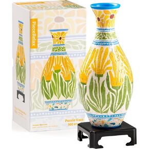 Unique Flower Vase - 3D Puzzle Vase for Adults to Flower Arrangement and Home Decoration Made by 160 Curved and Translucent Plastic Puzzle Pieces - Summer Blossom [S1041]