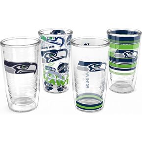 Tervis NFL Seattle Seahawks - كوب سفر معزول بجدار مزدوج مصنوع في الولايات المتحدة الأمريكية يحافظ على المشروبات باردة وساخنة، 16oz 4pk، كلاسيكي