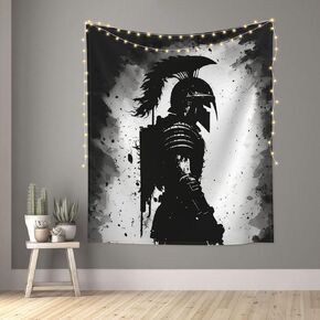 ALHAAHLL Spartan Warrior Roman Silhouette Black Tapestry Wall Hanging Tapestries For Home Bedroom Living Room Dorm Aesthetic Decor 60 X 51 Inches