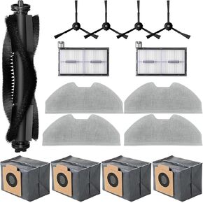 Replacement Parts for Eufy X8 Pro Robot Vacuum Accessories Kit,Cleaner Inclue 1 Main Brush Roller2 Hepa Filters,4 Mop Pads,4 Vacuum Bags,4 Side Brushes（15 Pack）