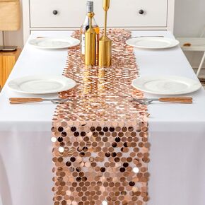 Zayookey Table Runner 108 inches Long, Sequin Glitter Gold Table Runners, Gold Table Cloth Home Table Decorations for Wedding Holiday Birthday Dining Party 12 x 108 Inch (Gold)
