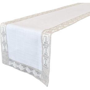 Elegant Neutral Earth Tones Greek Key Long Table Runner, Dresser Scarf (15Wx70L)