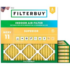 Filterbuy 23.5x23.5x1 Air Filter MERV 11 Allergen Defense (6-Pack), Pleated HVAC AC Furnace Air Filters Replacement (Actual Size: 23.50 x 23.50 x 1.00 Inches)