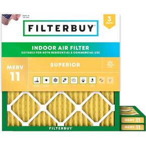 Filterbuy 20x20x1 Air Filter MERV 11 Allergen Defense (3-Pack), Pleated HVAC AC Furnace Air Filters Replacement (Actual Size: 19.50 x 19.50 x 0.75 Inches)