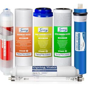 iSpring F7KU100 Replacement Under-Sink Water Filter Cartridges Set for 7-Stage 100 GPD Membrane Reverse Osmosis RO Water Filtration Systems with Alkaline Mineral Filter and UV Bulb