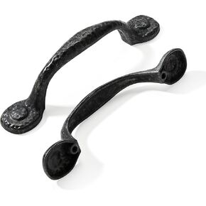 10 Pack Rustic Black Cabinet Pulls,Antique Black Cabinet Pulls Hammered Cabinet Pulls Kitchen Cabinet Hardware Vintage Pulls for Drawers 3 Inch (76mm) Hole Center