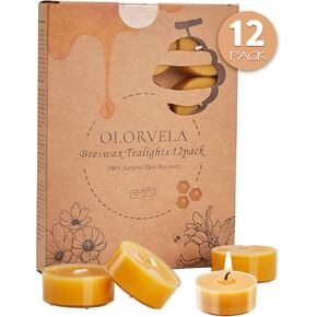 Beeswax Candles 12Pack Tealight Candles Handmade of Pure Beeswax, 4 Hour Burn Time, Clear Cup Beeswax Tea Lights