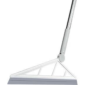 Magic Silicone Broom Sweeper, Rubber Squeegee with Adjustable Long Handle for Removing Smooth Floor Bathroom Kitchen Glass, Water, Pet Hair Grey