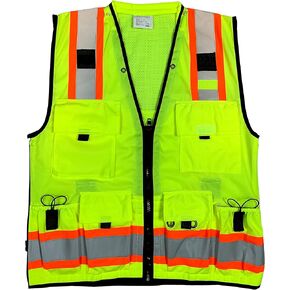 Vero1992 (F Safety Vest For Men's, Engineer High Visibility Vest With Pockets and Zipper, Reflective safety vest