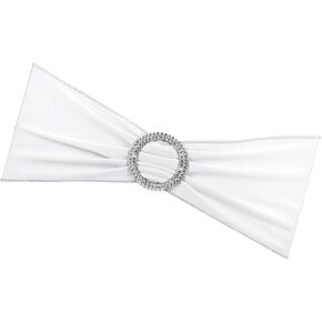 Stretch Chair Sashes Bows - 10 Pack Elastic Chair Bands Sashes Fits for Party Celebrations Graduations - Polyester Elastic Band - (14-inch x 5-inch, White)