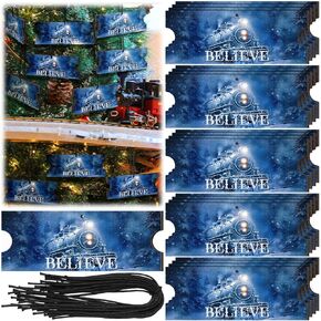 24 Pack Express Christmas Decorations The Polar Round Trip Train Tickets Ornaments Christmas Believe Blue Train Tickets Holiday Polar Party Gifts Favors Christmas Tree Hanging Decoration
