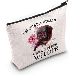 LEVLO I'm Just A Women Who Loves Her Welder Cosmetic Make Up Bag For Welder Wife,Welder Mom,Welder Girlfriend,Welder Sister, Welder Pride Life Inspired Gift (Loves Her Welde)