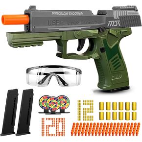 Toy Gun Automatic Reloading Rebound and Shell Ejecting Soft Foam Blaster with 3 Magazine and Goggles, Ideal for Shooting Games, Education Model Toy Pistol - Gift for Kids Boys Girls