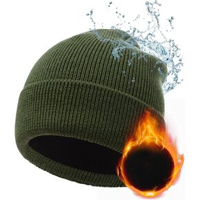 Oversize XL/XXL Merino Wool Beanie Hats Waterproof Thick Fleece Lined Winter Hats for Big Heads Men Women Cuffed Wool Hat