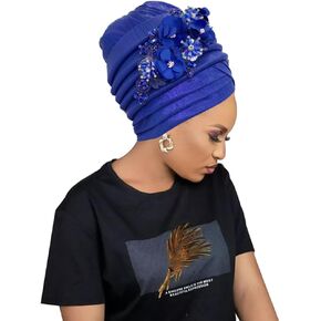 Gold Color Turban Cap for Women Diamonds Flower African Female Head Wraps Bonnet Nigeria Autogele Headtie