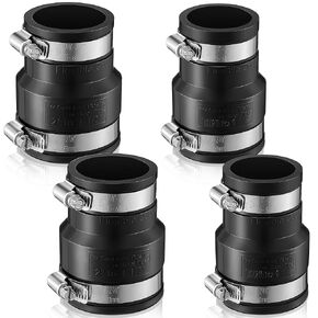 Enhon 4 Pcs Flexible PVC Pipe Coupling with Stainless Steel Clamps, 1-1/2'' x 1-1/4'', 2'' x 1-1/2'' Nominal Pipe, Rubber Reducing Coupling for CI, Plastic, Copper Plumbing Connection (2 Pcs Per Size)