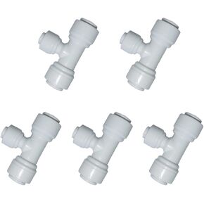 Malida 3/8"O.D to1/4" O.D. Tube Reducing Tee Quick Connect Filtered water fittings, Ro Water Filter Pack of 5