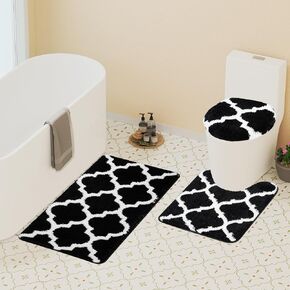 Black Bathroom Rug Set, Bath Mat Sets 3 Piece, Extra Soft and Absorbent Microfiber Non-Slip Bath Rug, Perfect Bathroom Mats for Bathroom, Shower, Bedroom, Kitchen, Machine Washable 20"x 32"