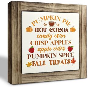 Fall Wood Sign, Fall Decor, Box Wood Plaques Desk Décor, Fall List Wooden Plaque, Table Art Signs, Farmhouse Home Decor, Fall Treats Hot Cocoa Candy Corn Pumpkin Spice Crisp Apples Apple Cider