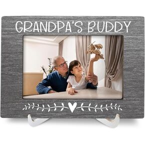 Grandpa 8x6 Picture Frames, Grandpa’s Buddy Wood Picture Photo Frame, Grandpa Grandfather Gift from Grandkids Grandchild, Grandfather Pops Father's Day Picture Frame for Wall Tabletop Display