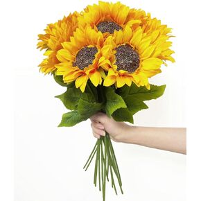 Sunflowers Artificial Flowers Bouquet, Fall Silk Flower Arrangements, Fake Sunflowers for Wedding Floral Arrangement Farmhouse Decor Hanging Planters Decor Cemetery Flowers for Grave -Yellow