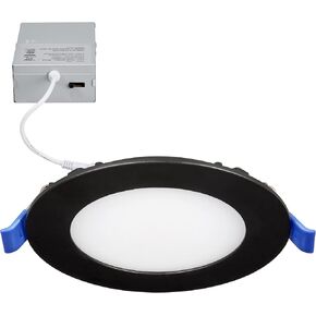 Maxxima 4 in. 5CCT Ultra Thin Recessed LED Downlight - Color Temperature Selectable 2700K/3000K/3500K/4000K/5000K, 700 Lumens, Dimmable Light Fixture with Black Trim, Canless with J-Box Included