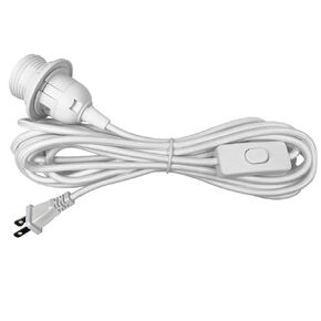 Rustic State Fabric Cord with Toggle Switch for Hanging Pendant Lamp Fixture - 15 Feet Braided Flexible Cable with E-26/ E-27 Light Bulb Socket & 2 Prong Flat Plug - White