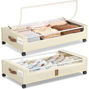 Yecaye Under Bed Storage with Wheels, 2Pack Under Bed Storage Containers, Under Bed Shoe Storage Organizer, Rolling Under Bed Metal Drawer for Clothes, Blankets(30.71 x 16.93 x 6.69 in)