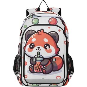 Cute Red Panda with Bubble Tea Cartoon Laptop Backpack for Boys Girls, Bookbag Travel Bag Casual Daypack School Backpack for Students