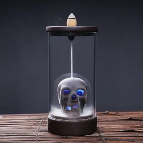 Skull Ceramic Incense Holder with 45 Cones, Backflow Incense Burner Waterfall, Aromatherapy Decoration for Bedroom Livingroom, Spa and Yoga,Creative Cones Burner Ornament Home Decor