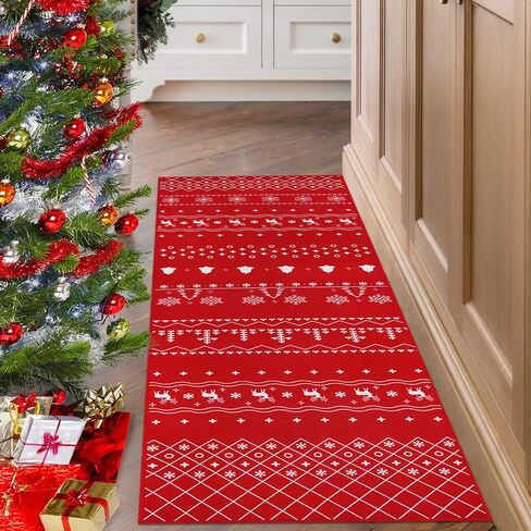 سجادة عداء عيد الميلاد مقاس 2 × 6 أقدام، سجاد مطبخ عيد الميلاد مع ندفة الثلج، ديكور عيد الميلاد غير قابل للانزلاق وقابل للغسل في منطقة السجاد لغرفة النوم، وغرفة المعيشة، والممر، والشرفة، والمطبخ in Kuwait