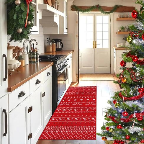 سجادة عداء عيد الميلاد مقاس 2 × 6 أقدام، سجاد مطبخ عيد الميلاد مع ندفة الثلج، ديكور عيد الميلاد غير قابل للانزلاق وقابل للغسل في منطقة السجاد لغرفة النوم، وغرفة المعيشة، والممر، والشرفة، والمطبخ in Kuwait