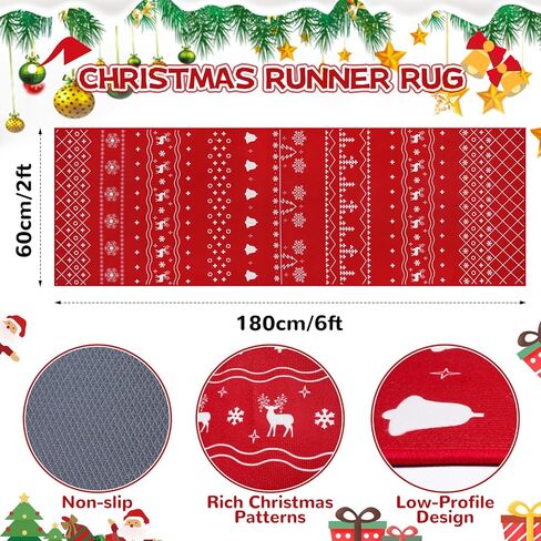 سجادة عداء عيد الميلاد مقاس 2 × 6 أقدام، سجاد مطبخ عيد الميلاد مع ندفة الثلج، ديكور عيد الميلاد غير قابل للانزلاق وقابل للغسل في منطقة السجاد لغرفة النوم، وغرفة المعيشة، والممر، والشرفة، والمطبخ in Kuwait