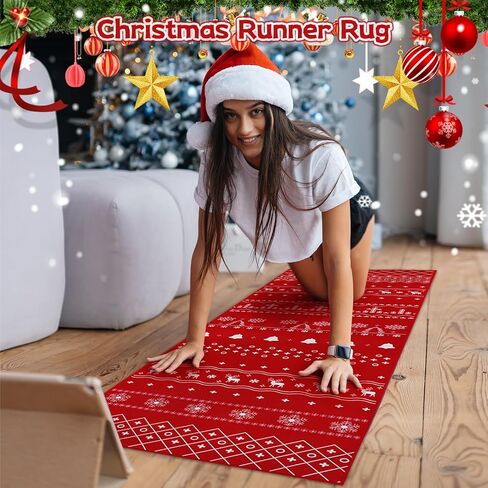 سجادة عداء عيد الميلاد مقاس 2 × 6 أقدام، سجاد مطبخ عيد الميلاد مع ندفة الثلج، ديكور عيد الميلاد غير قابل للانزلاق وقابل للغسل في منطقة السجاد لغرفة النوم، وغرفة المعيشة، والممر، والشرفة، والمطبخ in Kuwait