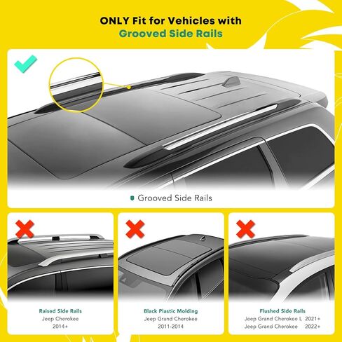 YHTAUTO Roof Rack Cross Bars Fit 11-21 Jeep Grand Cherokee, For Flush Side Rails with Fix Points/Grooved Side Rails, 165 lbs T6063 Aluminum Crossbars Anti-Theft Anti-Rust Rooftop Cargo Carrier Luggage in Saudi Arabia