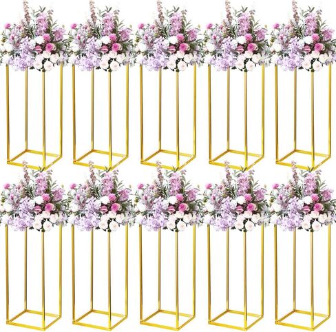 10PCS 15.75 inch Metal Vase Column Stand Shiny Gold Wedding Flower Stand, Geometric Wedding Centerpiece for Tables in Saudi Arabia