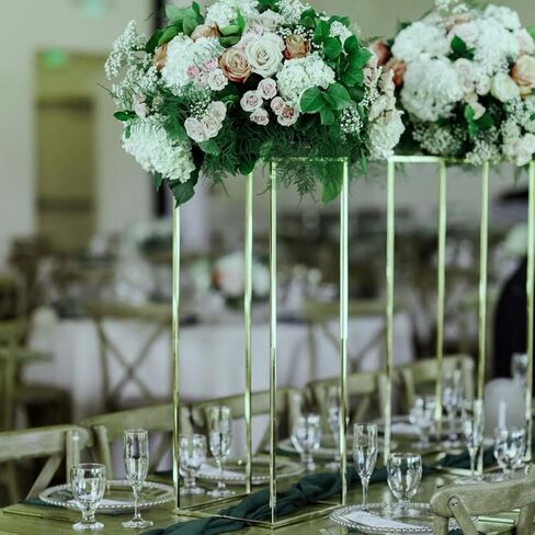 10PCS 15.75 inch Metal Vase Column Stand Shiny Gold Wedding Flower Stand, Geometric Wedding Centerpiece for Tables in Saudi Arabia