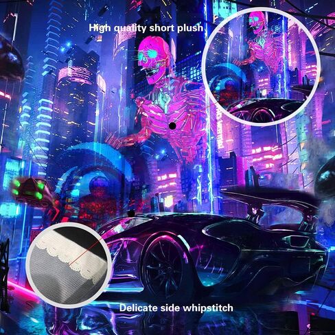 Ine Ive Punk City Tapestry,Fantasy Skull Wall Decor Tapestry, Neon Building Retro Car Wall Hanging Decorations Large Size 80x60 Inches Tapestry for Home Living Room Dorm Bedroom GTWHIE527 in Kuwait