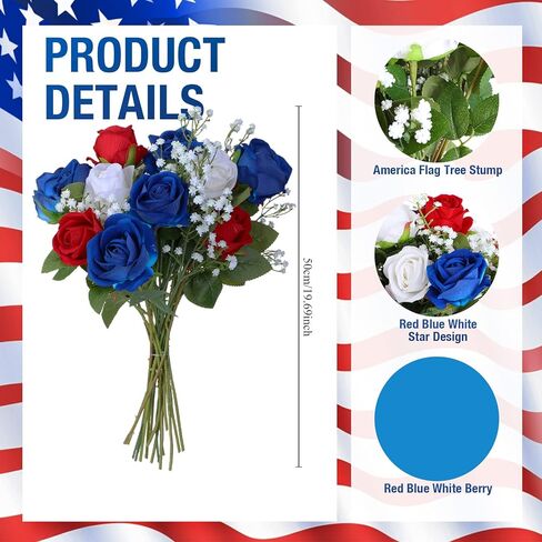 Crowye 44 جهاز كمبيوتر شخصى من زهور يوم المحاربين القدامى أعلام باقة تذكارية وطنية صناعية أحمر أبيض وأزرق زهرة صناعية مع أعلام أمريكية لمقبرة القبر التذكارية يوم المحاربين القدامى ديكور المنزل in Kuwait