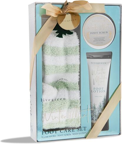 Live Green Bath and Body Present Set- Foot Spa Set with Fuzzy Socks, Lotion, and Scrub, Honey Almond in Saudi Arabia