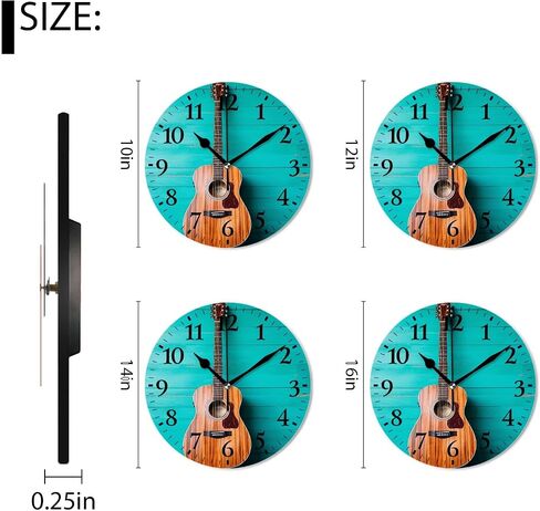 Modern Wall Clocks Non-Ticking Silent Battery Operated Analog Clock Decor Wall Clocks for Bathroom-Music Guitar on Blue Wooden(10inch) in Saudi Arabia