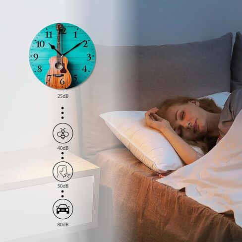 Modern Wall Clocks Non-Ticking Silent Battery Operated Analog Clock Decor Wall Clocks for Bathroom-Music Guitar on Blue Wooden(10inch) in Saudi Arabia