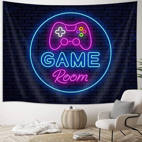 Game Large Tapestry for Men, Cool Neon Gaming Tapestry Wall Hanging for Boys Bedroom, Black Gaming Accessories for Gamer Room Decor Blacklight Posters College Dorm Home Blanket (80 W X 60 H) in Saudi Arabia