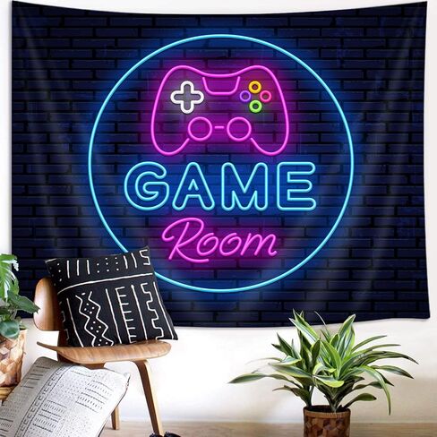 Game Large Tapestry for Men, Cool Neon Gaming Tapestry Wall Hanging for Boys Bedroom, Black Gaming Accessories for Gamer Room Decor Blacklight Posters College Dorm Home Blanket (80 W X 60 H) in Saudi Arabia