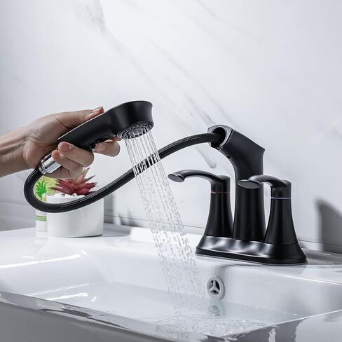 4 Inch Centerset Bathroom Faucet with Pull Out Sprayer Lavatory Vanity Faucet 4 inch Bathroom Sink Faucet 3 Hole Pull Down Utility Faucet, Brushed Nickel in Saudi Arabia