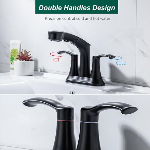 4 Inch Centerset Bathroom Faucet with Pull Out Sprayer Lavatory Vanity Faucet 4 inch Bathroom Sink Faucet 3 Hole Pull Down Utility Faucet, Brushed Nickel in Saudi Arabia