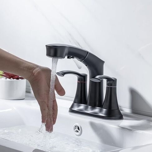 4 Inch Centerset Bathroom Faucet with Pull Out Sprayer Lavatory Vanity Faucet 4 inch Bathroom Sink Faucet 3 Hole Pull Down Utility Faucet, Brushed Nickel in Saudi Arabia